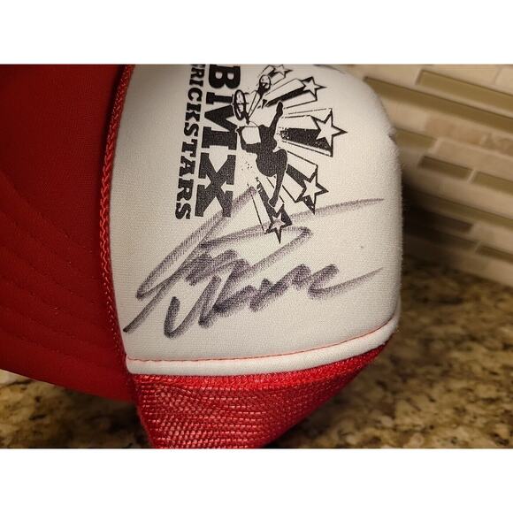 Rare Vintage Red & White Meshback BMX Trickstars Snapback Hat Autographed Auto - Picture 5 of 11